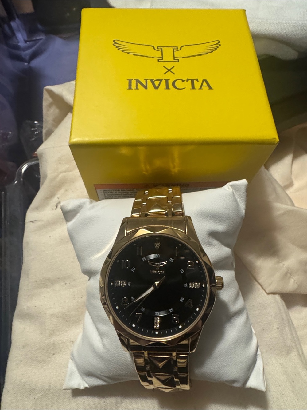 Invicta Gold and Black Dress Watch with Crystal Markers